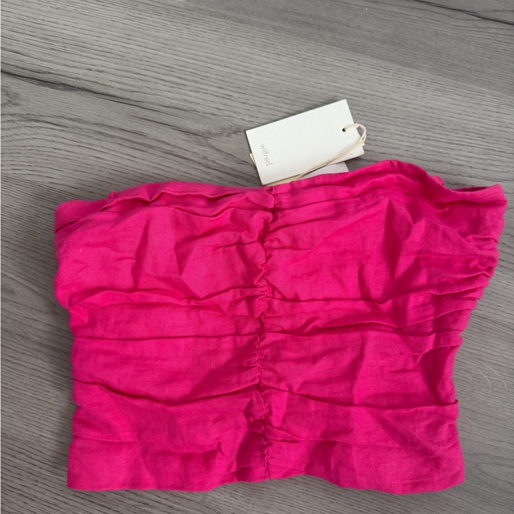 Aritzia 100% linen Pink Ruched Strapless Crop Top NWT
